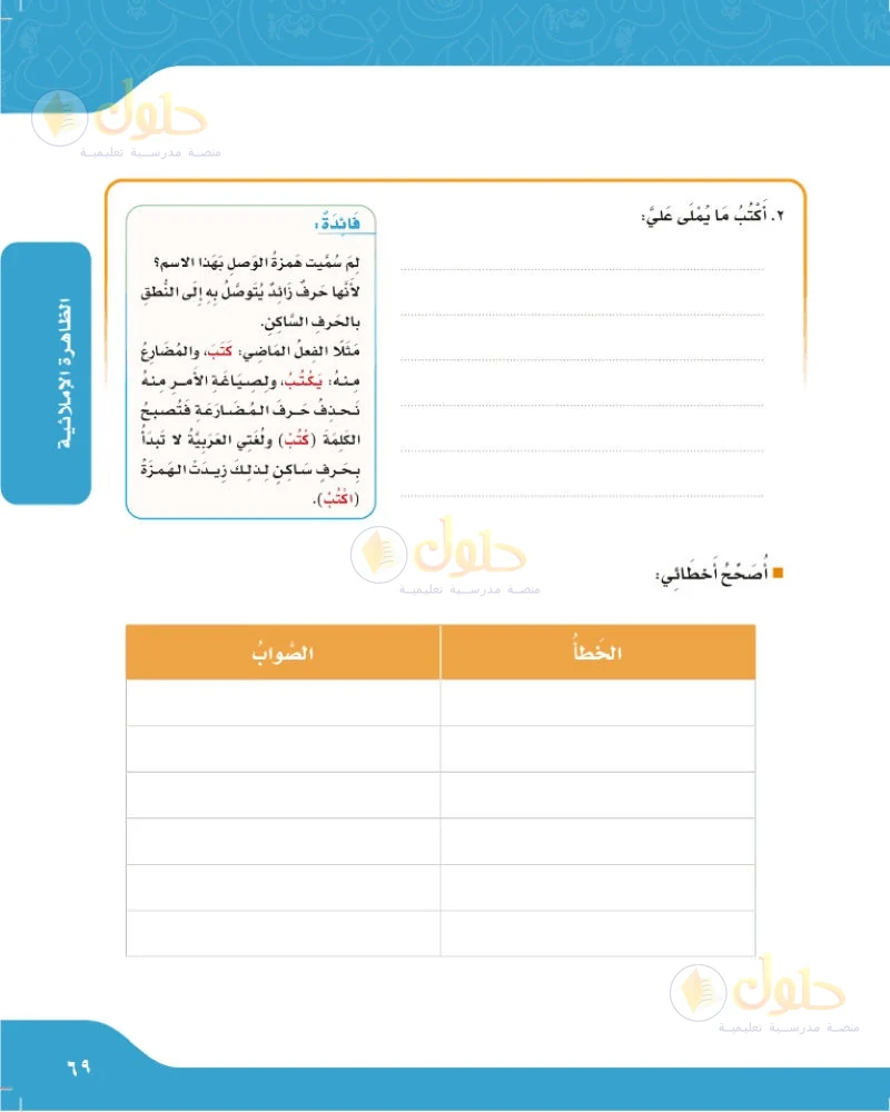 حل لغتي الجميلة للصف السادس الابتدائي صفحة 69: أكتب ما يملى علي