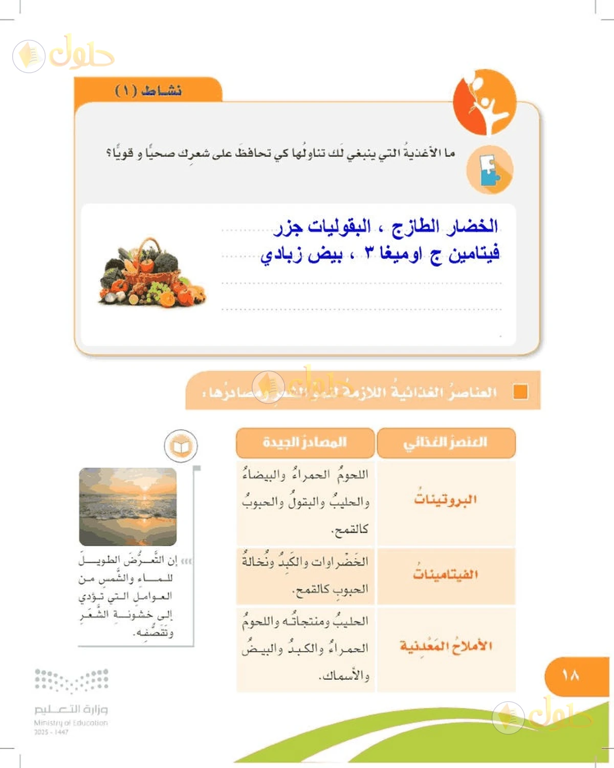 حل المهارات الحياتية والأسرية للصف السادس الابتدائي صفحة 18