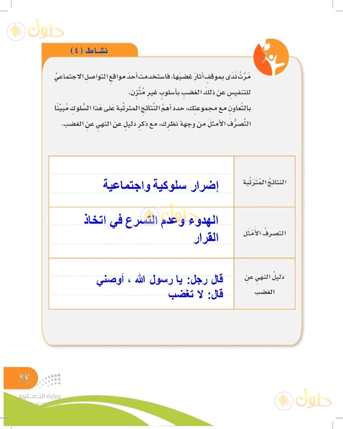 حل المهارات الحياتية والأسرية للصف السادس الابتدائي صفحة 27