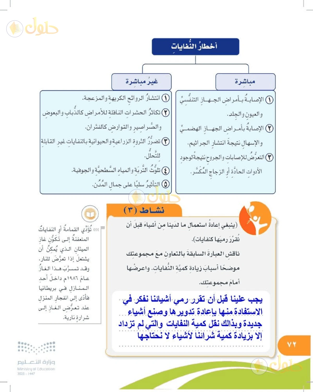 حل المهارات الحياتية والأسرية للصف السادس الابتدائي صفحة 72