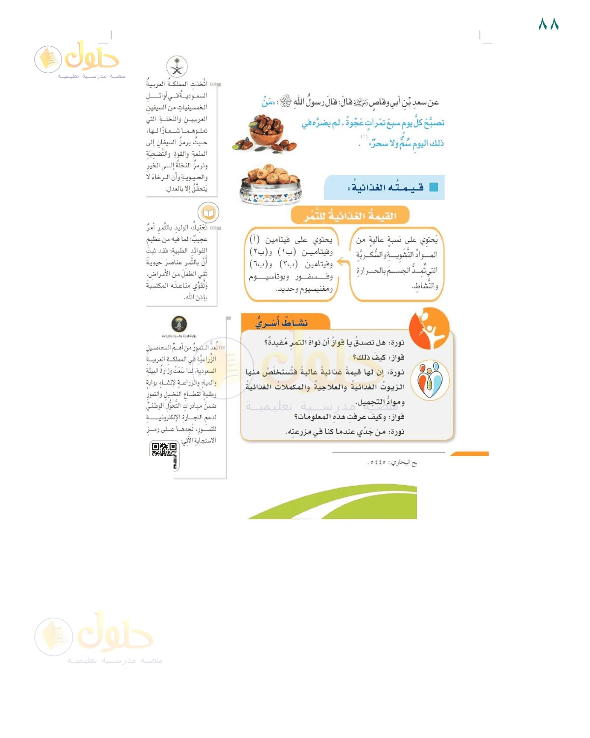إجابة البحث الأسري عن نواة التمر — صفحة ٨٨، حل صفحة 88 للصف السادس