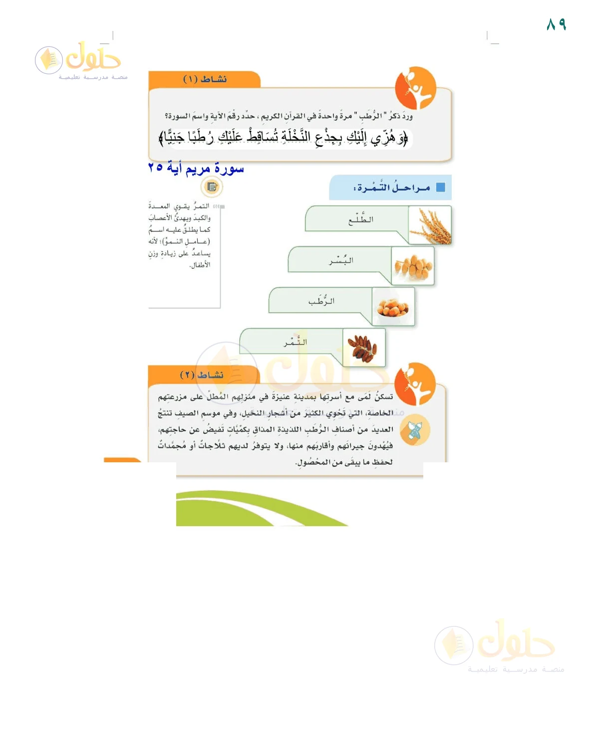 إجابة نشاط لفظ الرطب — صفحة ٨٩، حل صفحة 89 للصف السادس