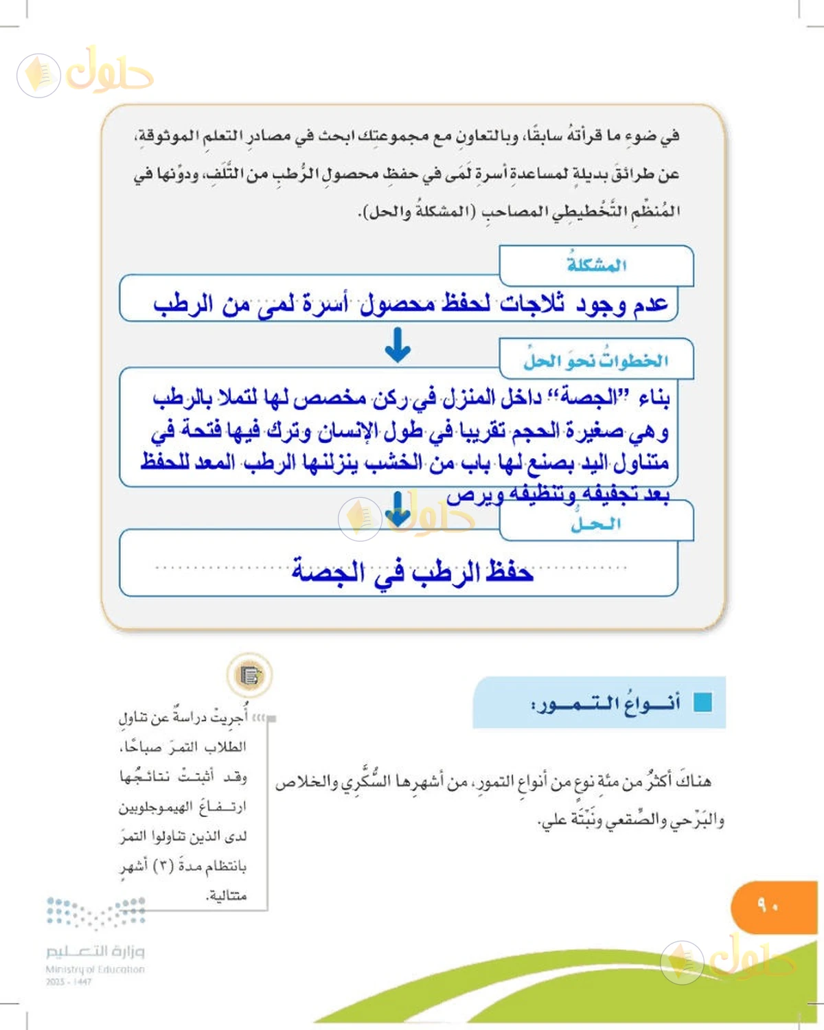 حل المهارات الحياتية والأسرية للصف السادس الابتدائي صفحة 90