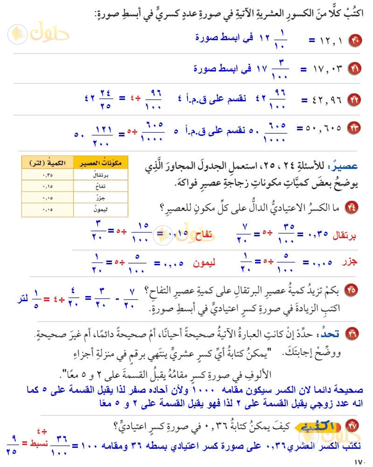 حل رياضيات الصف السادس الابتدائي صفحة 171 الجزء 1
