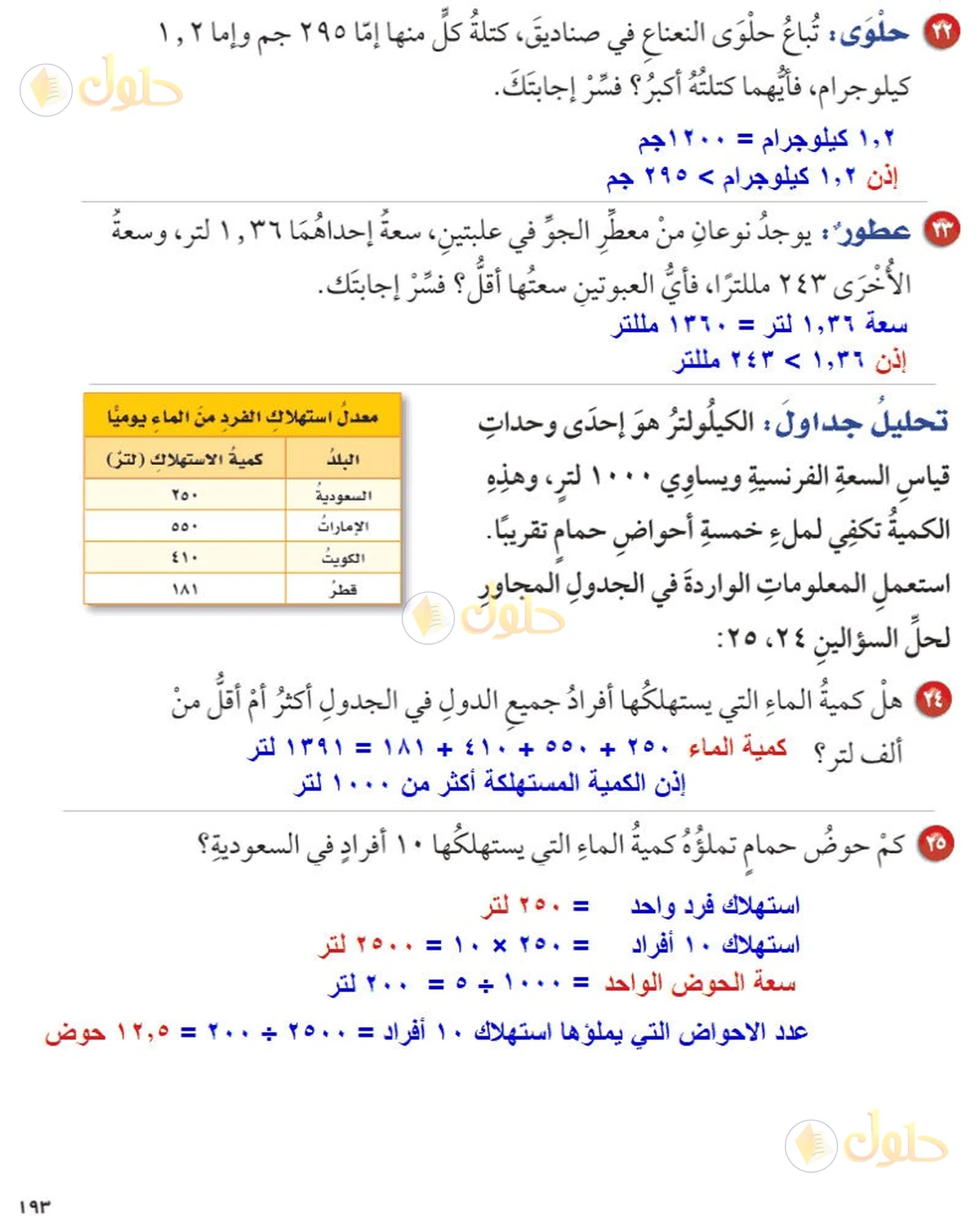 حل رياضيات الصف السادس الابتدائي صفحة 193 الجزء 1