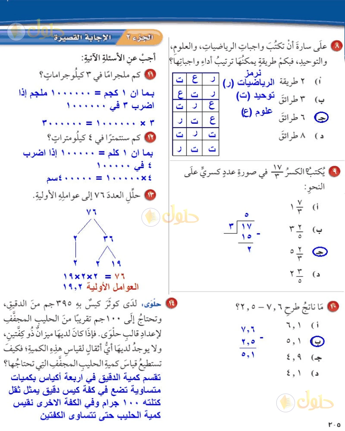 حل رياضيات الصف السادس الابتدائي صفحة 205 الجزء 1