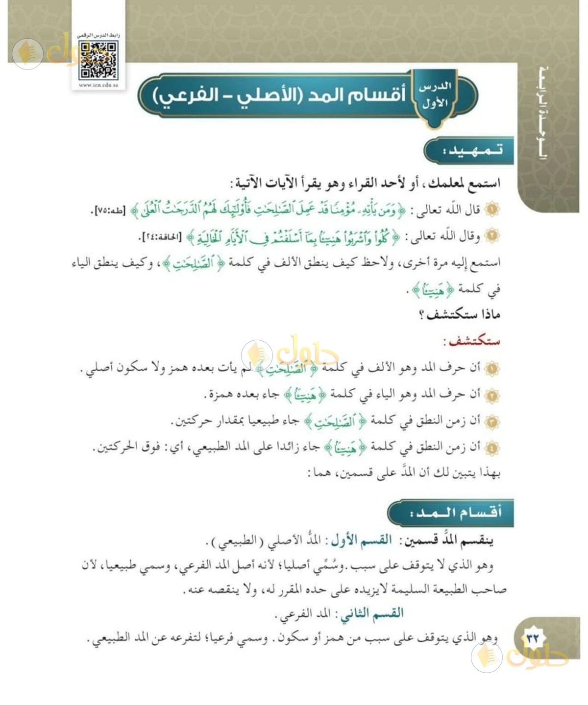 حل القرآن الكريم للصف السادس الابتدائي صفحة 32