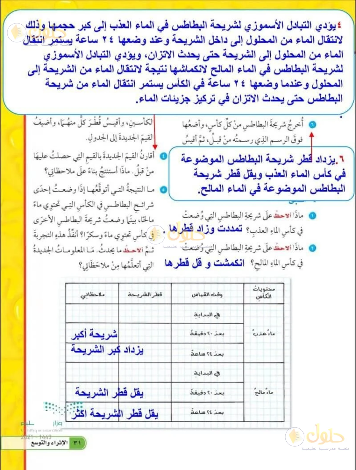 حل العلوم للصف السادس الابتدائي صفحة 31