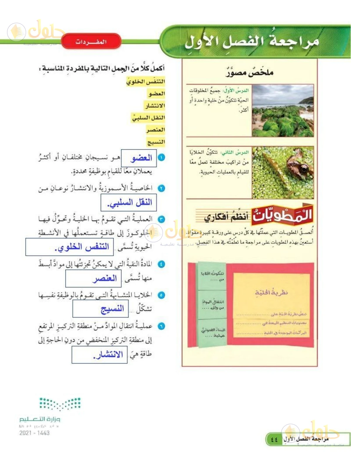 حل العلوم للصف السادس الابتدائي صفحة 44