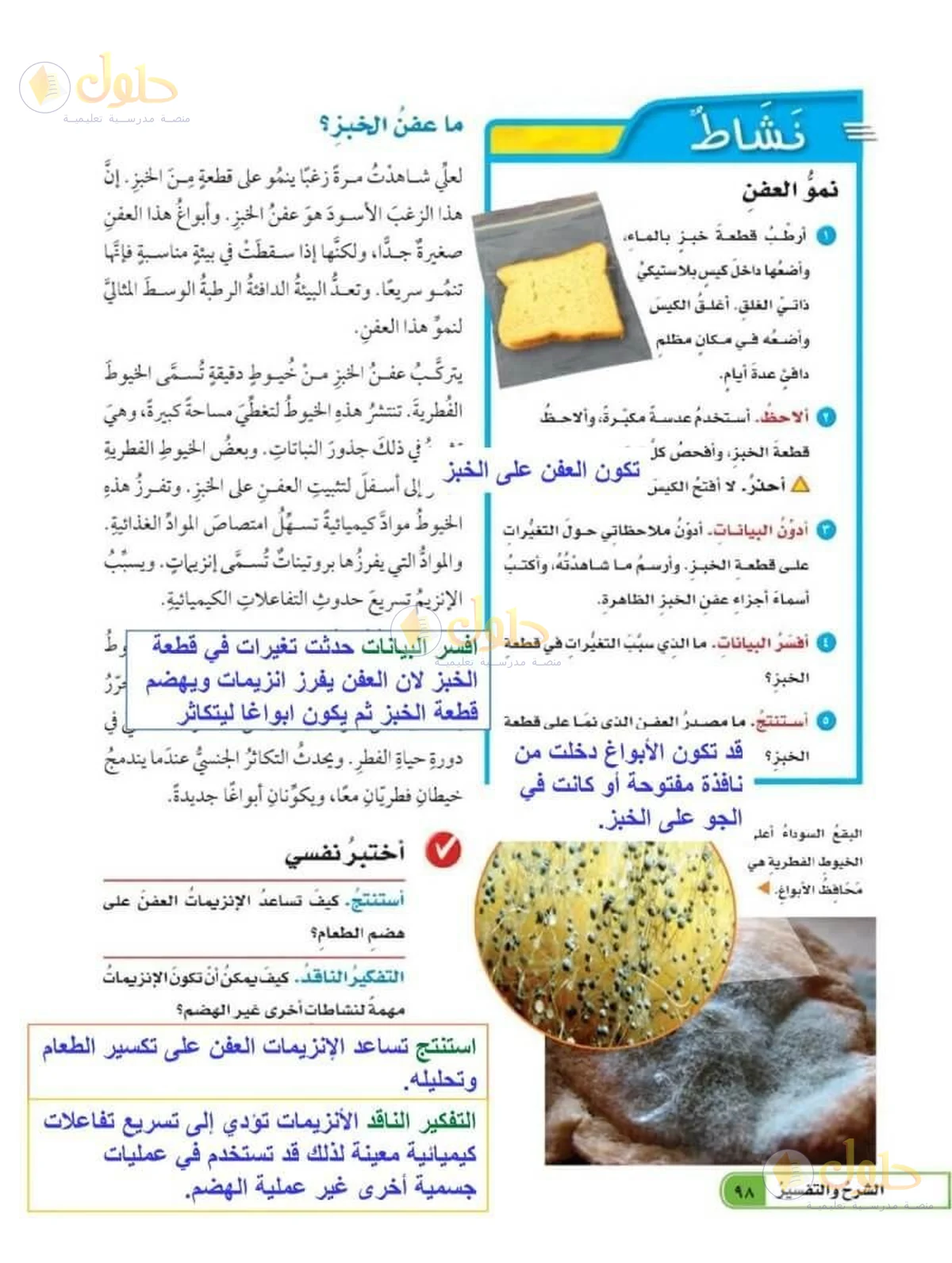 حل العلوم للصف السادس الابتدائي صفحة 98