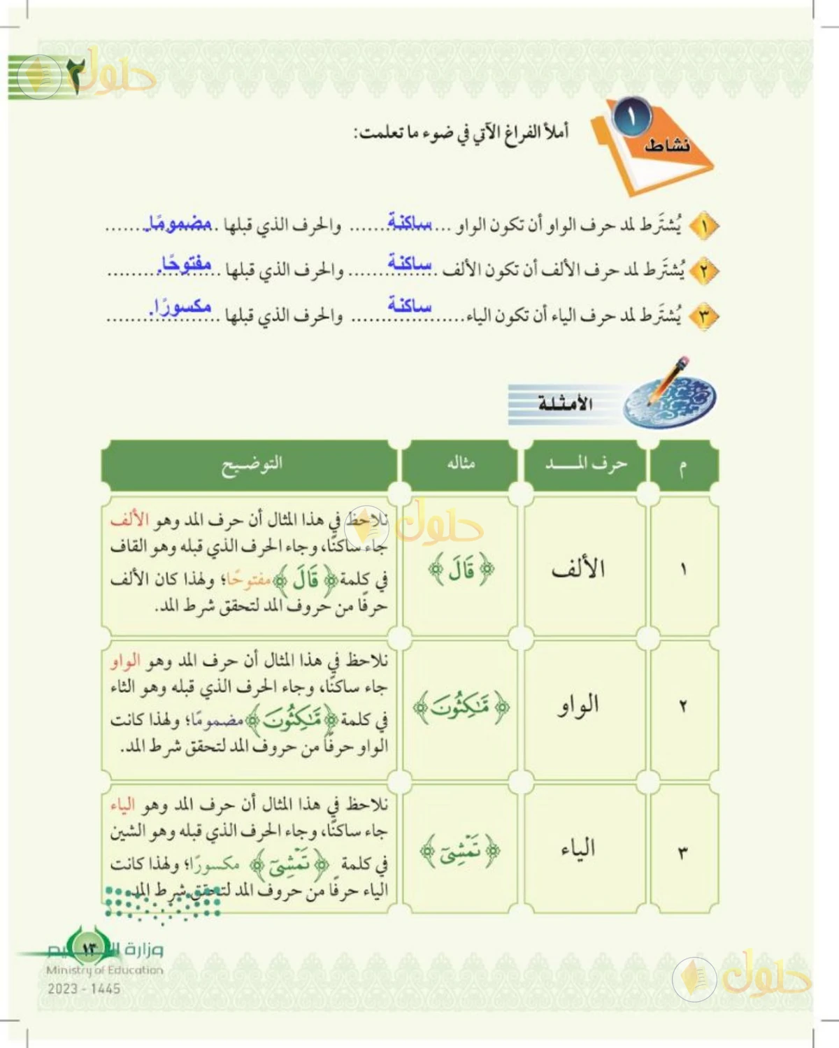 حل التجويد للصف السادس الابتدائي صفحة 13