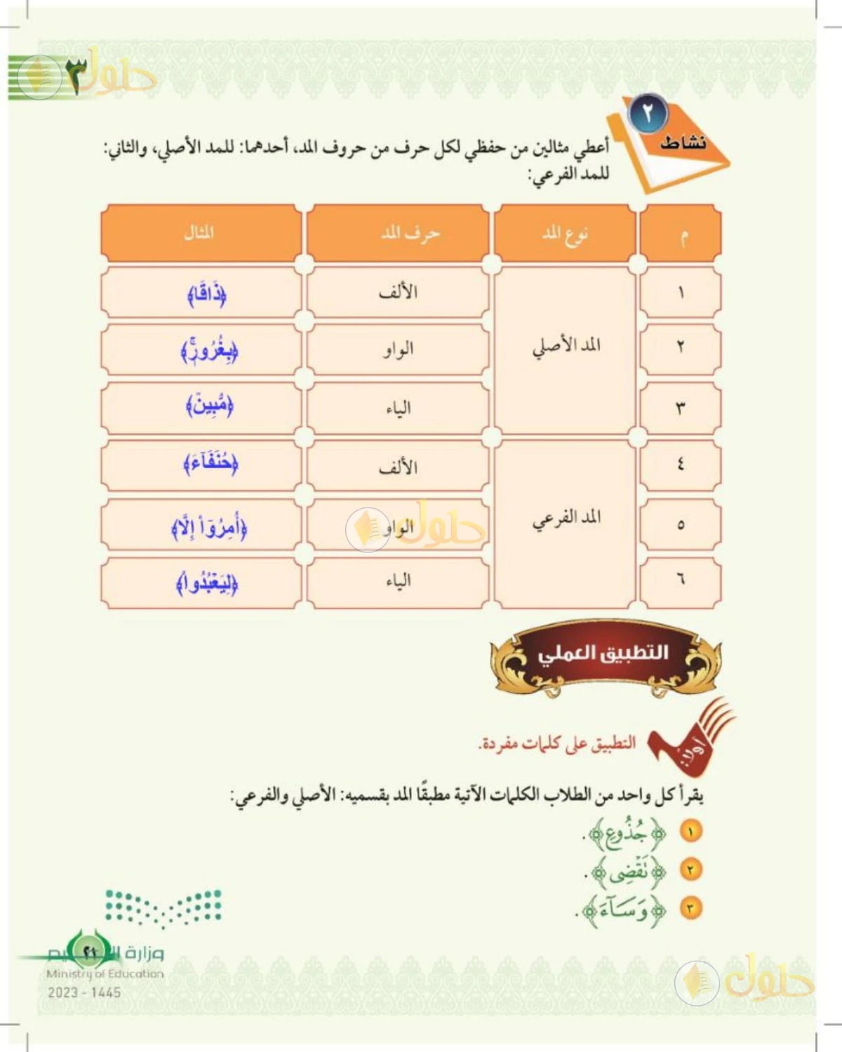 حل التجويد للصف السادس الابتدائي صفحة 21