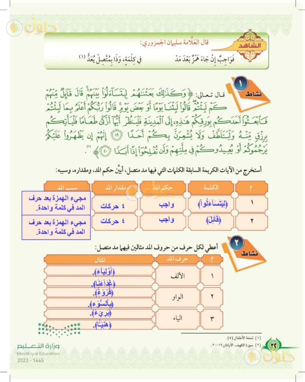 حل التجويد للصف السادس الابتدائي صفحة 32