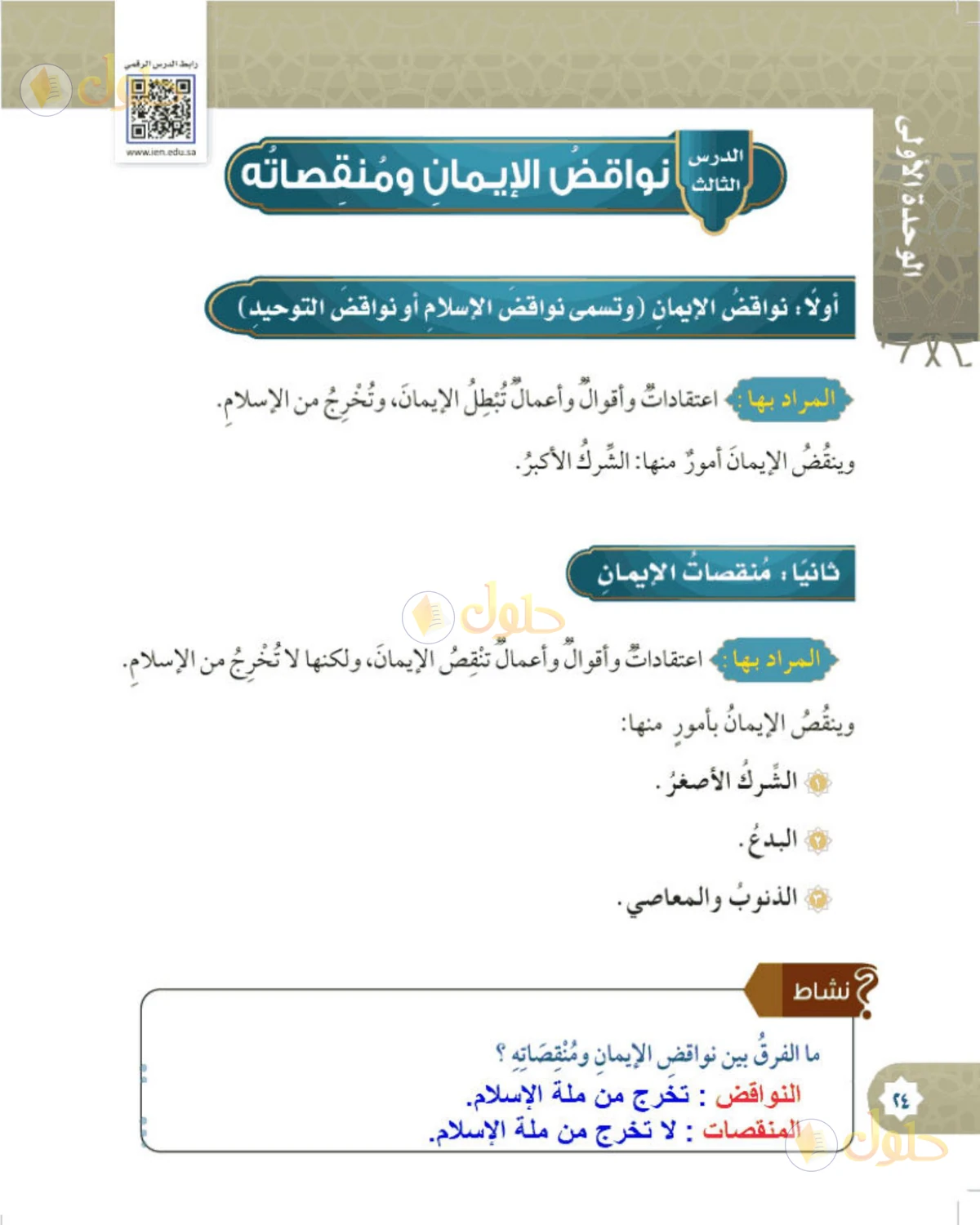 حل التوحيد للصف السادس الابتدائي صفحة 24