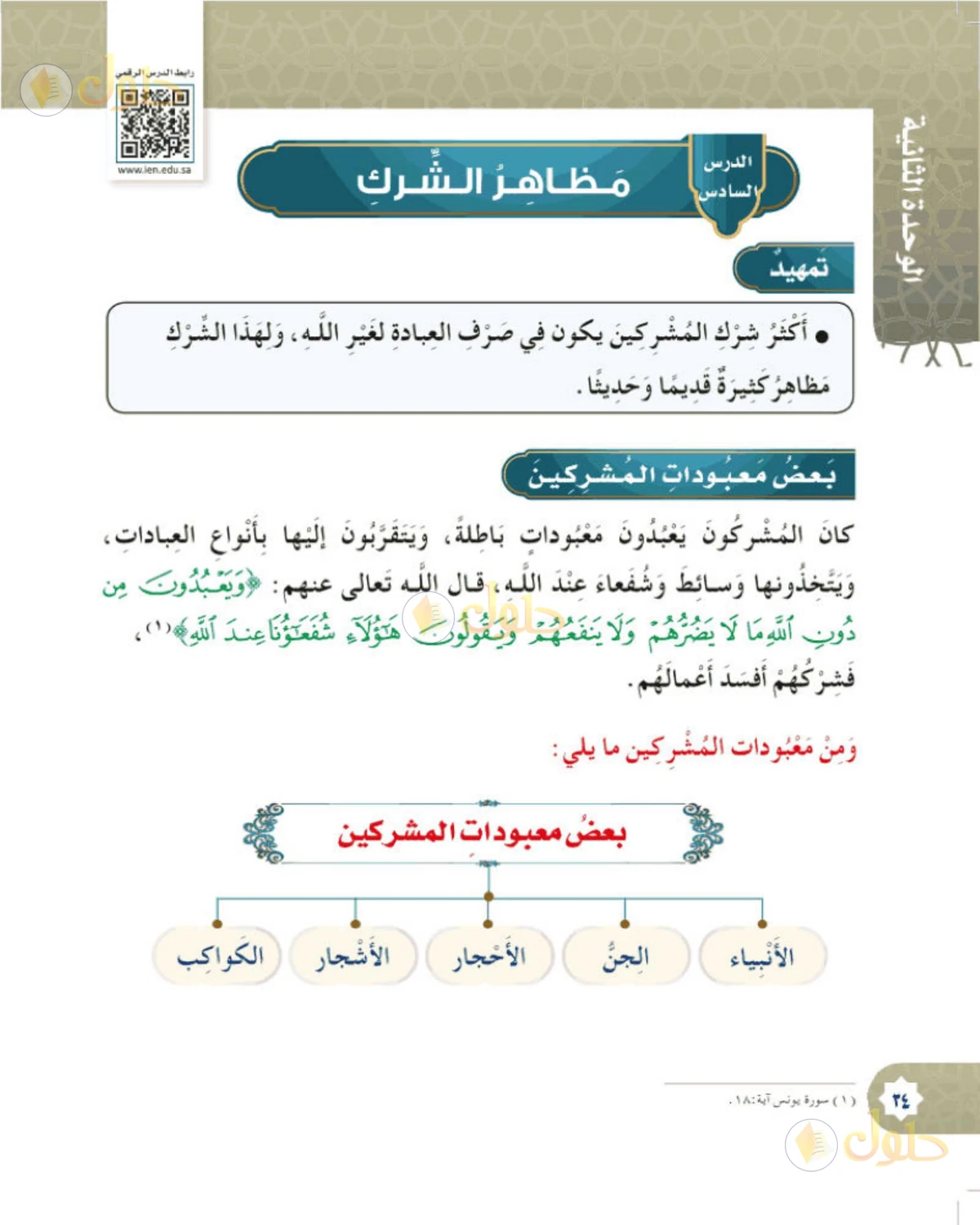 حل التوحيد للصف السادس الابتدائي صفحة 34