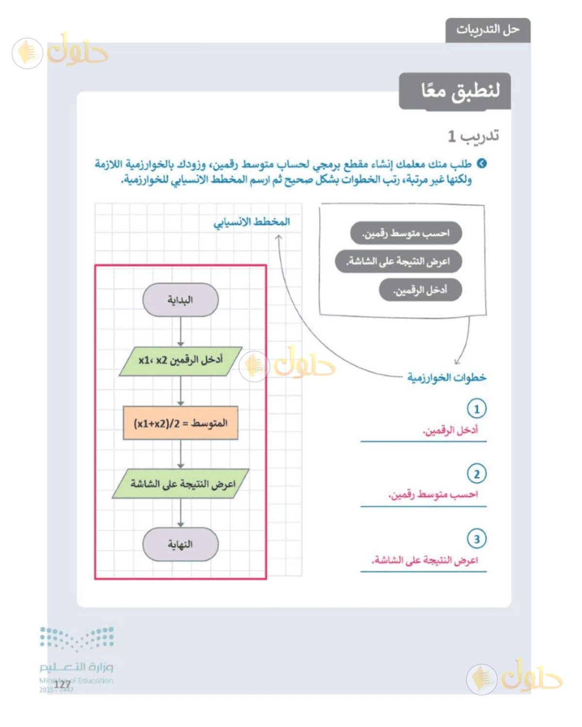 حل المهارات الرقمية للصف الأول المتوسط صفحة 127