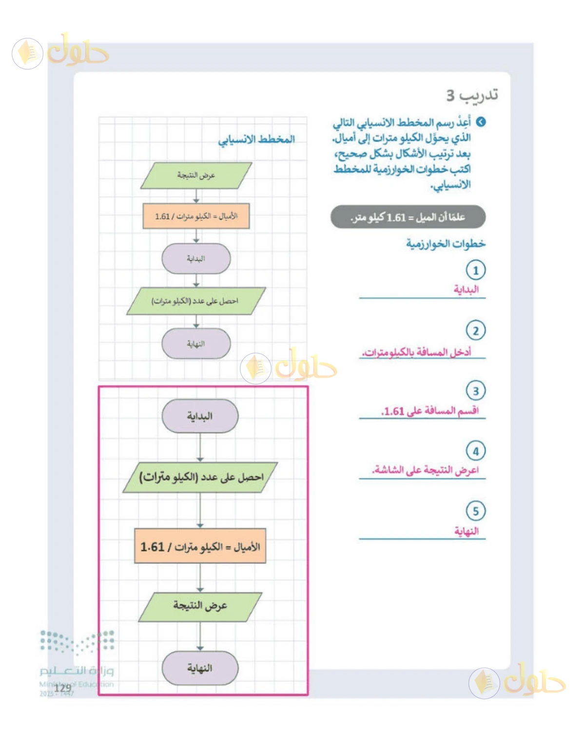 حل المهارات الرقمية للصف الأول المتوسط صفحة 129