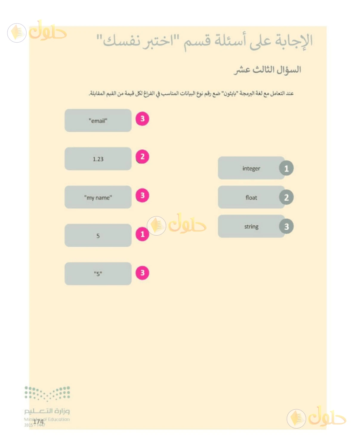 حل المهارات الرقمية للصف الأول المتوسط صفحة 174