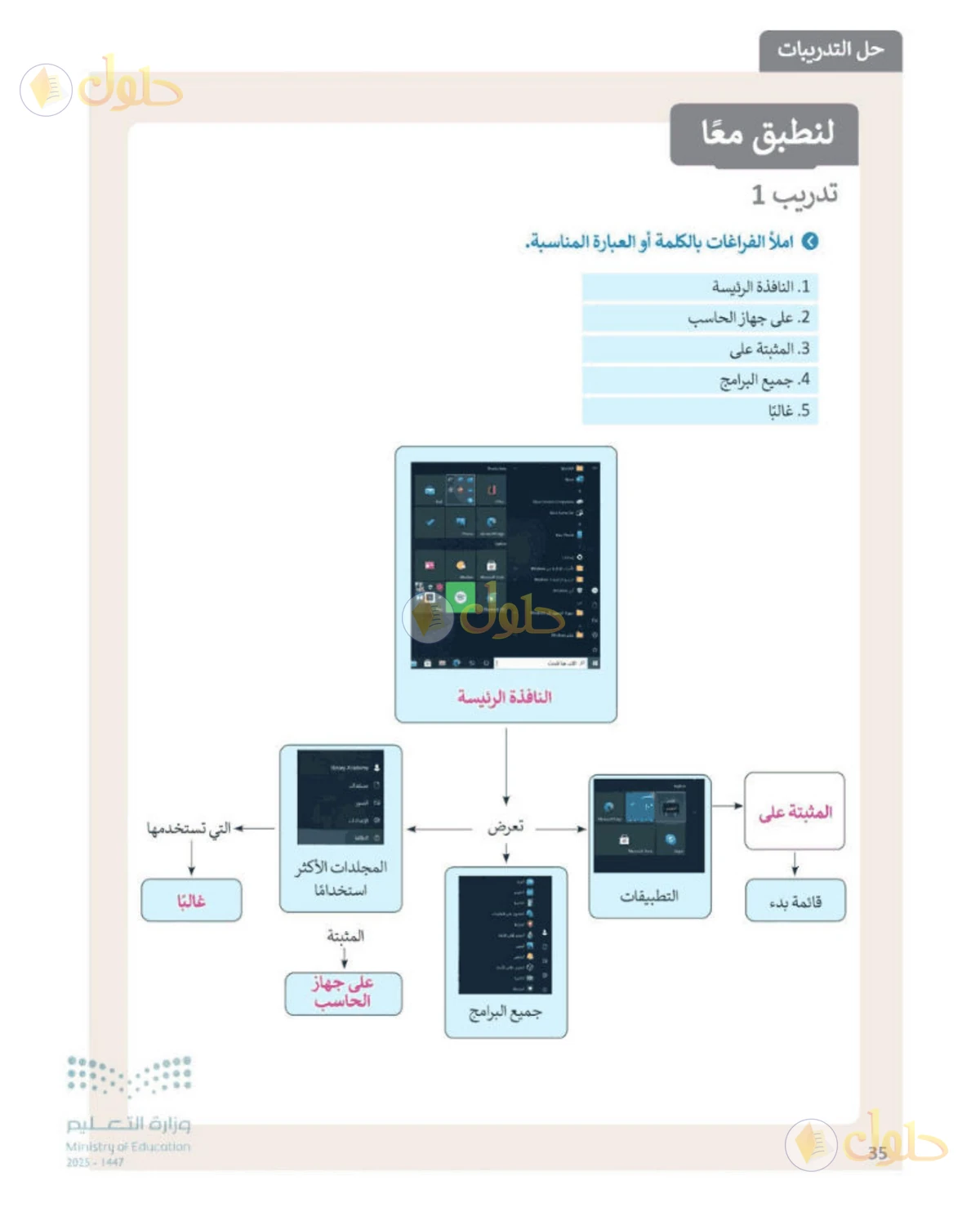 حل المهارات الرقمية للصف الأول المتوسط صفحة 35