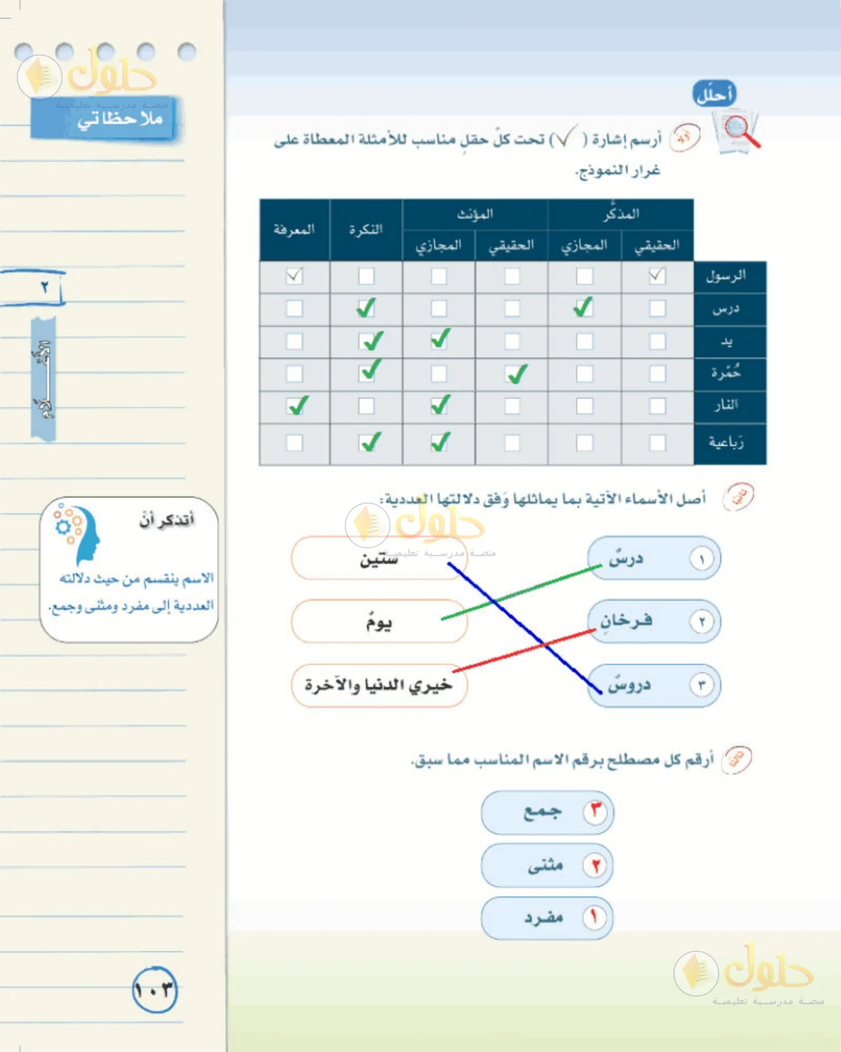 حل لغتي الخالدة للصف الأول المتوسط صفحة 103