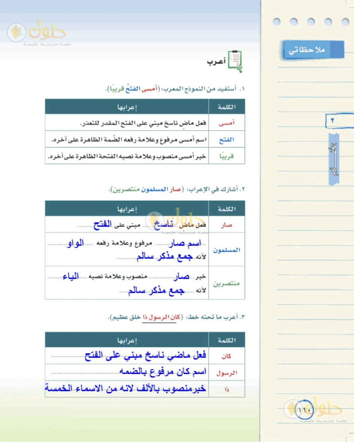 حل لغتي الخالدة للصف الأول المتوسط صفحة 110