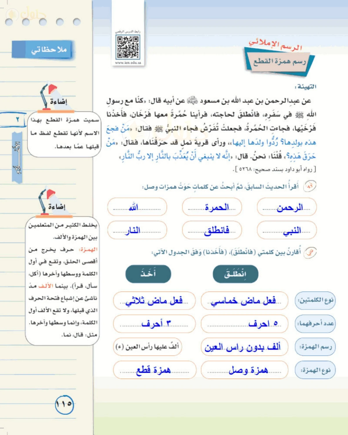حل لغتي الخالدة للصف الأول المتوسط صفحة 115