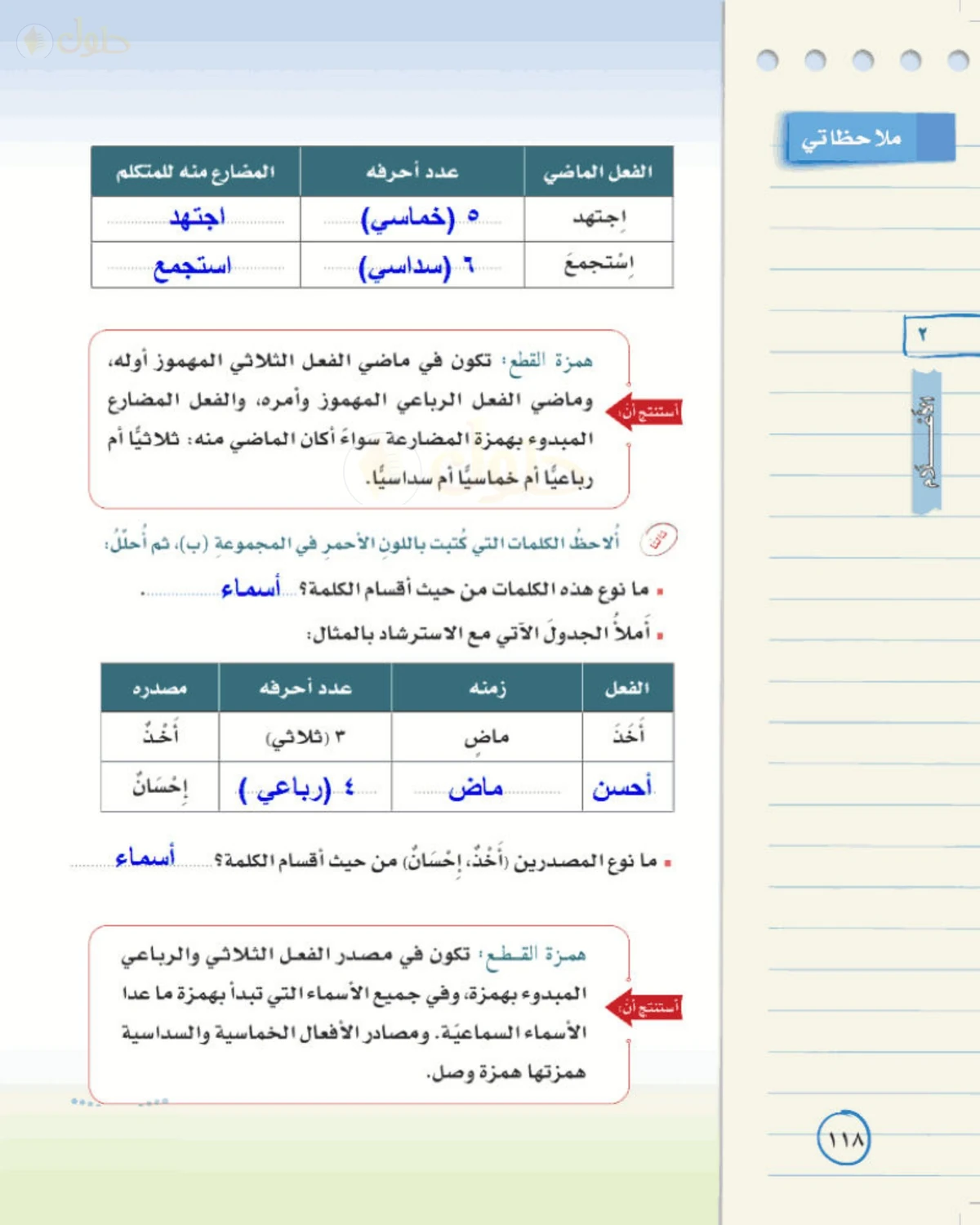 حل لغتي الخالدة للصف الأول المتوسط صفحة 118
