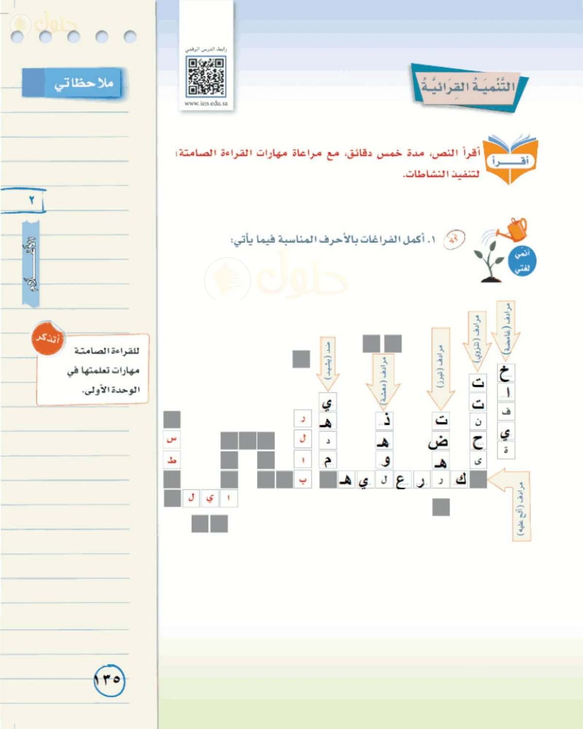 حل لغتي الخالدة للصف الأول المتوسط صفحة 135