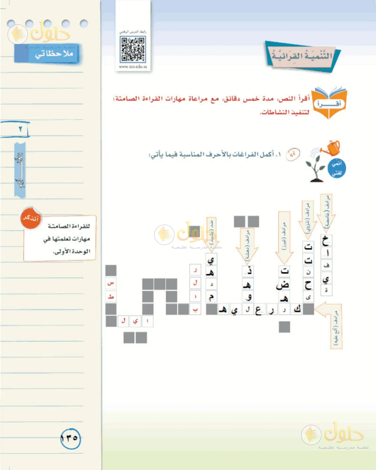 حل لغتي الخالدة للصف الأول المتوسط صفحة 135