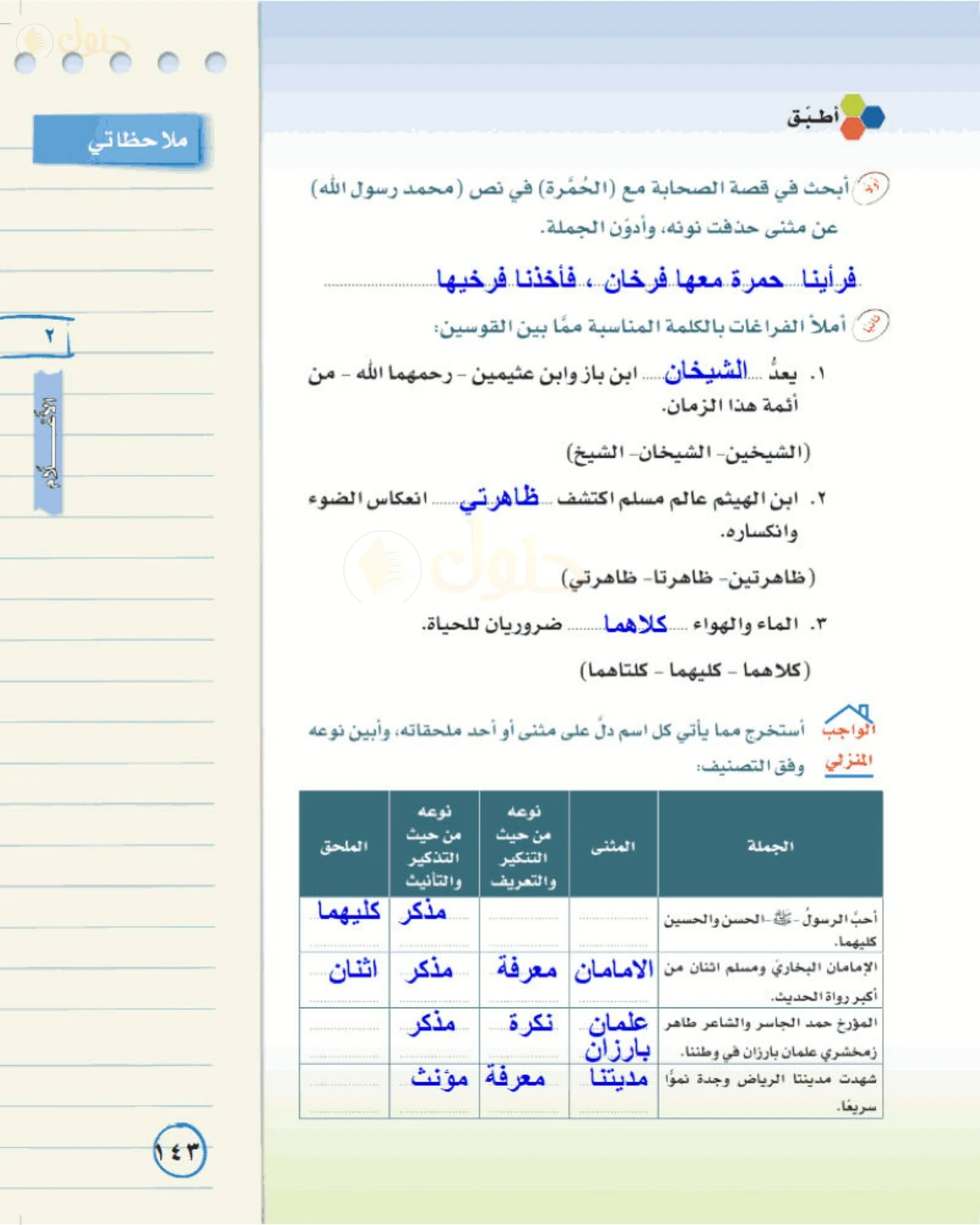 حل لغتي الخالدة للصف الأول المتوسط صفحة 143