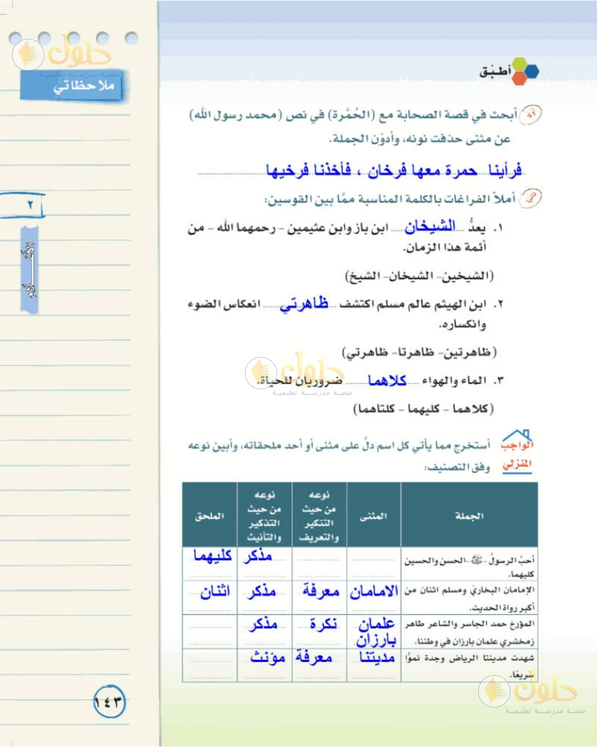 حل لغتي الخالدة للصف الأول المتوسط صفحة 143
