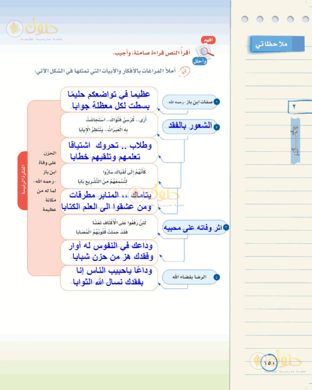 حل لغتي الخالدة للصف الأول المتوسط صفحة 150