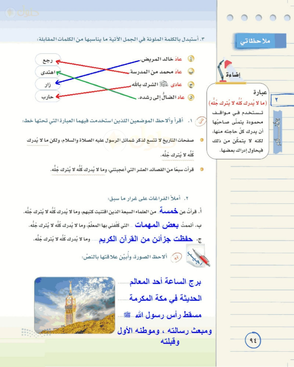 حل لغتي الخالدة للصف الأول المتوسط صفحة 94
