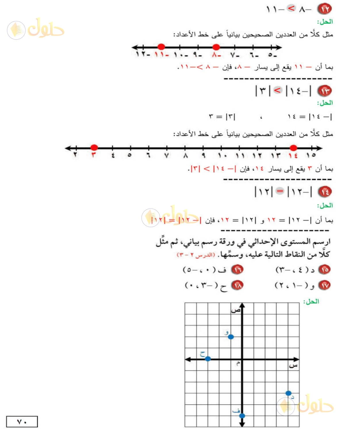 حل الرياضيات للصف الأول المتوسط صفحة 70 - الجزء 3