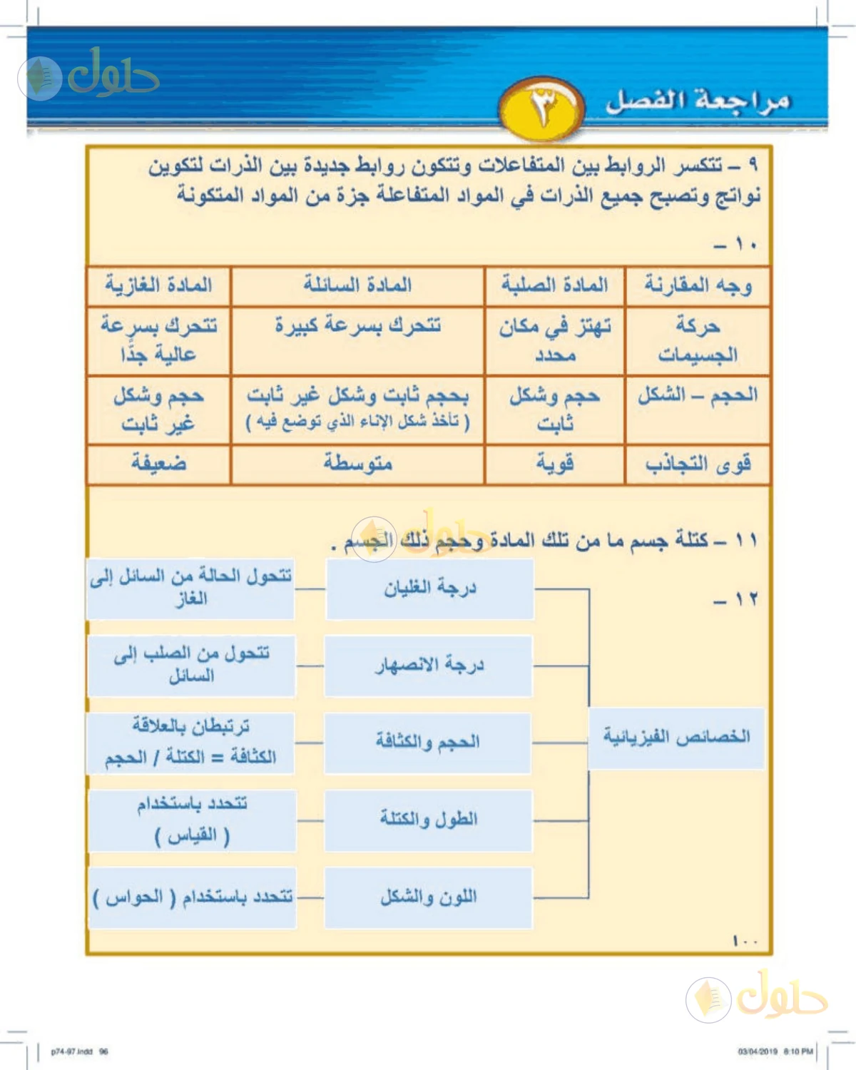 حل علوم الصف الأول المتوسط صفحة 100 الجزء 2