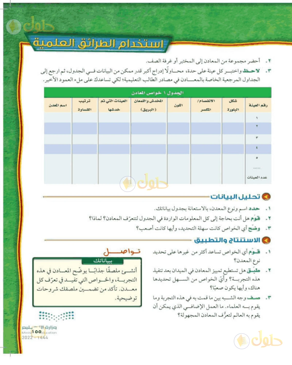 حل علوم الصف الأول المتوسط صفحة 155 الجزء 1