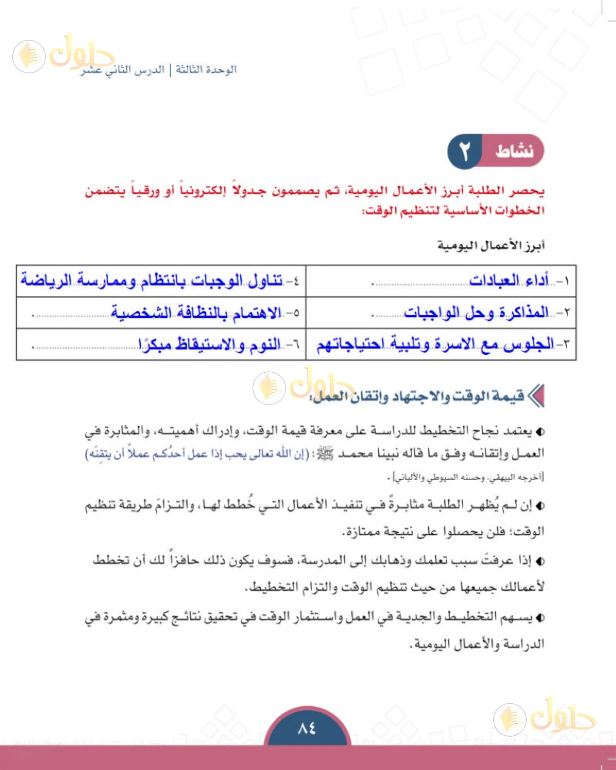 حل الدراسات الاجتماعية للصف الأول المتوسط صفحة 84