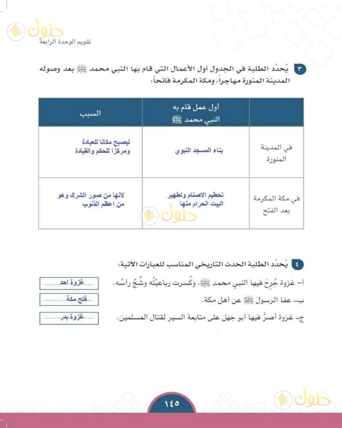 حل الدراسات الاجتماعية للصف الأول المتوسط صفحة 145