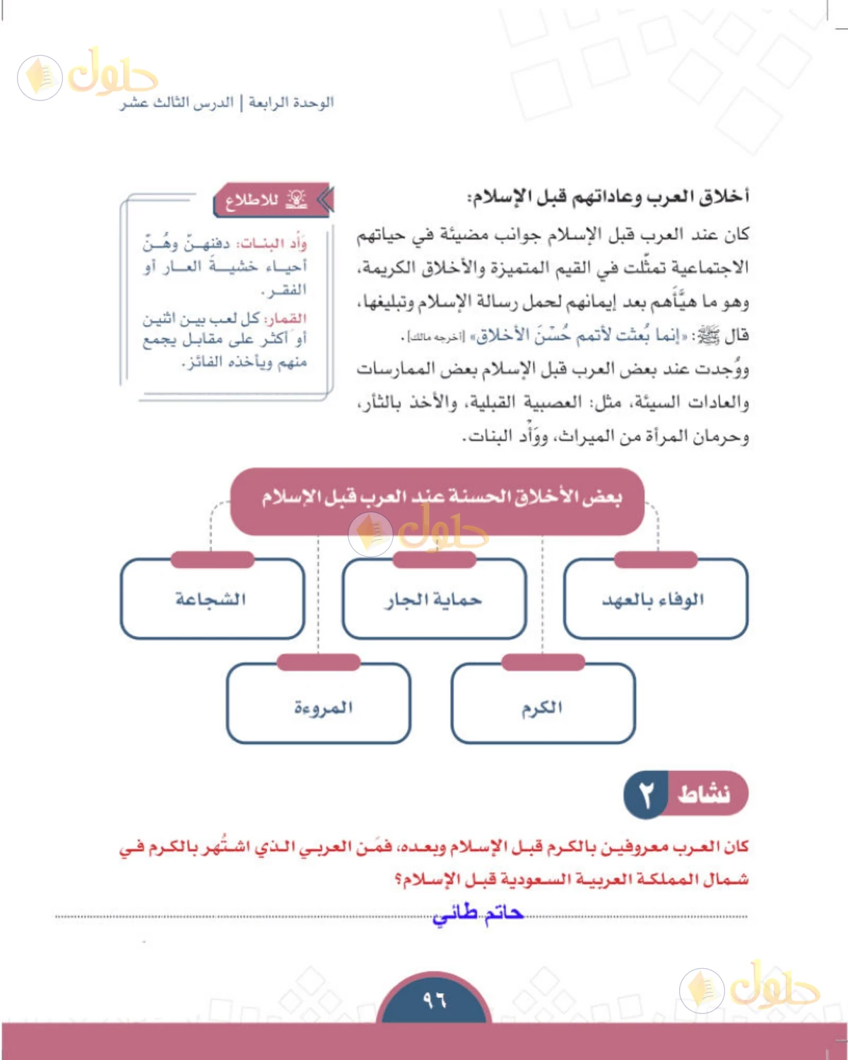 حل الدراسات الاجتماعية للصف الأول المتوسط صفحة 96