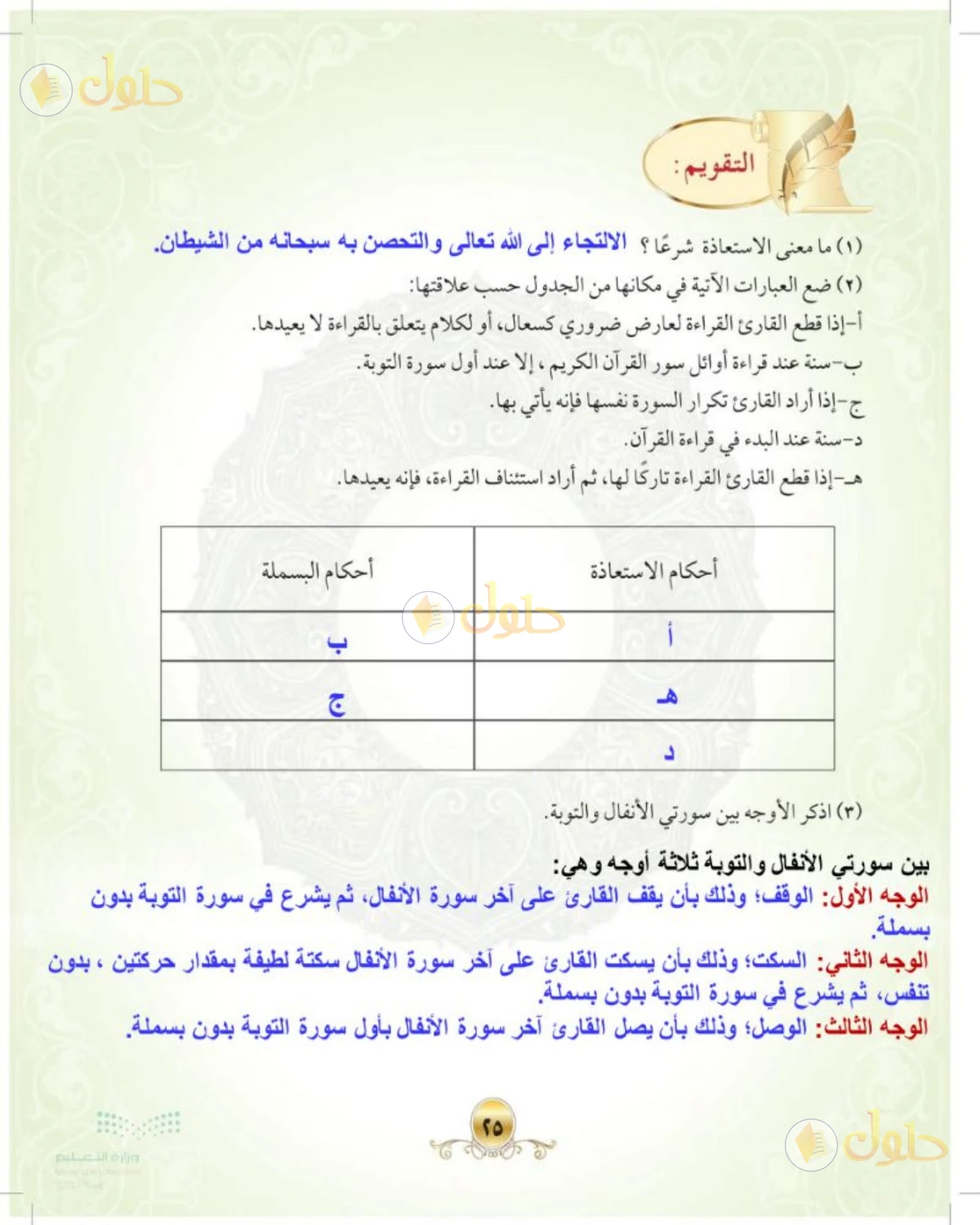 حل التجويد الصف الأول المتوسط صفحة 25