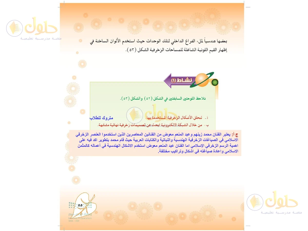 حل التربية الفنية للصف الثاني المتوسط صفحة 55