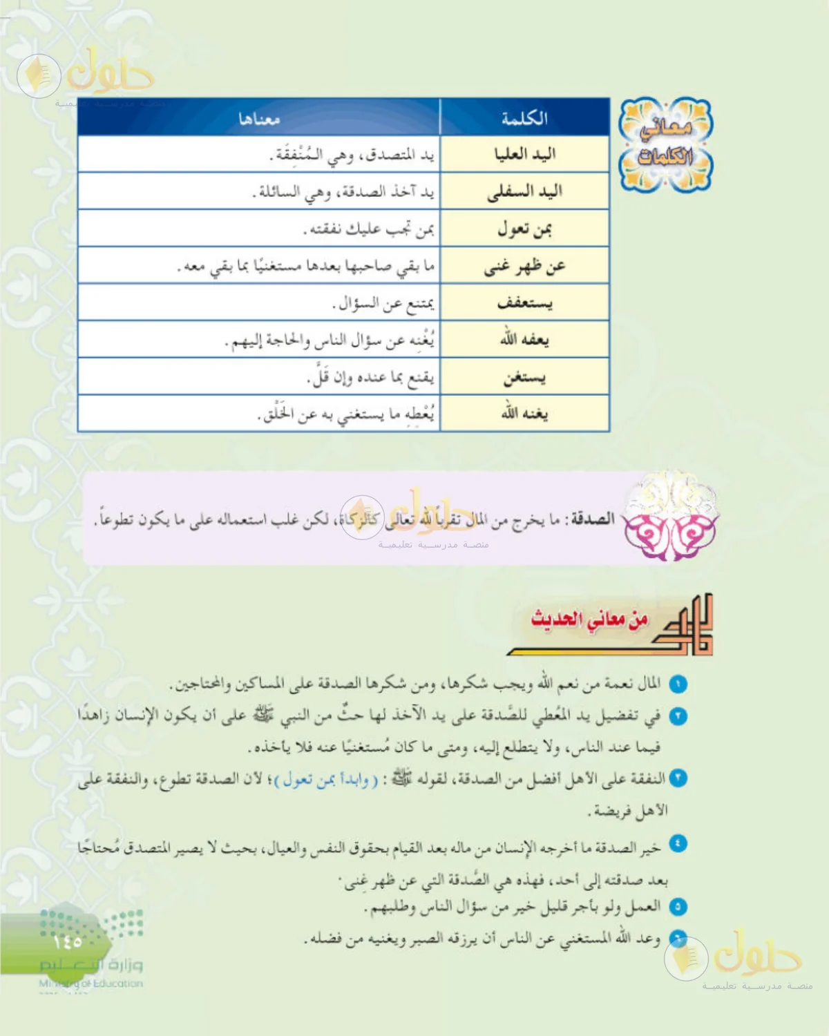 حل الحديث للصف الثاني المتوسط صفحة 145