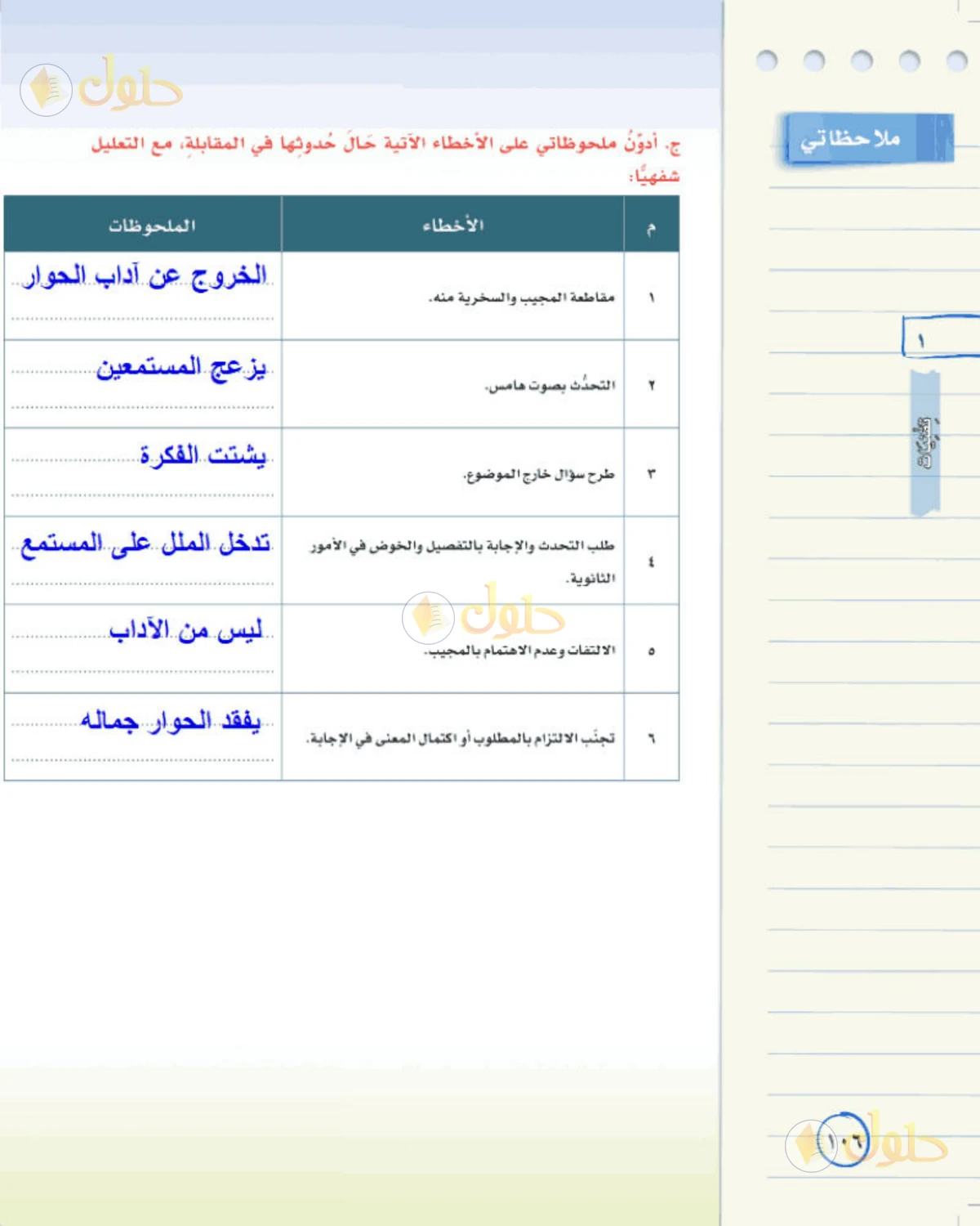 حل لغتي الخالدة للصف الثاني المتوسط صفحة 106