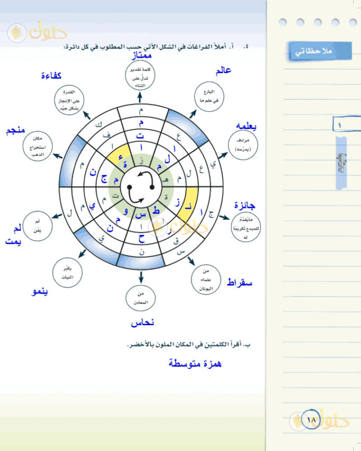حل لغتي الخالدة للصف الثاني المتوسط صفحة 18