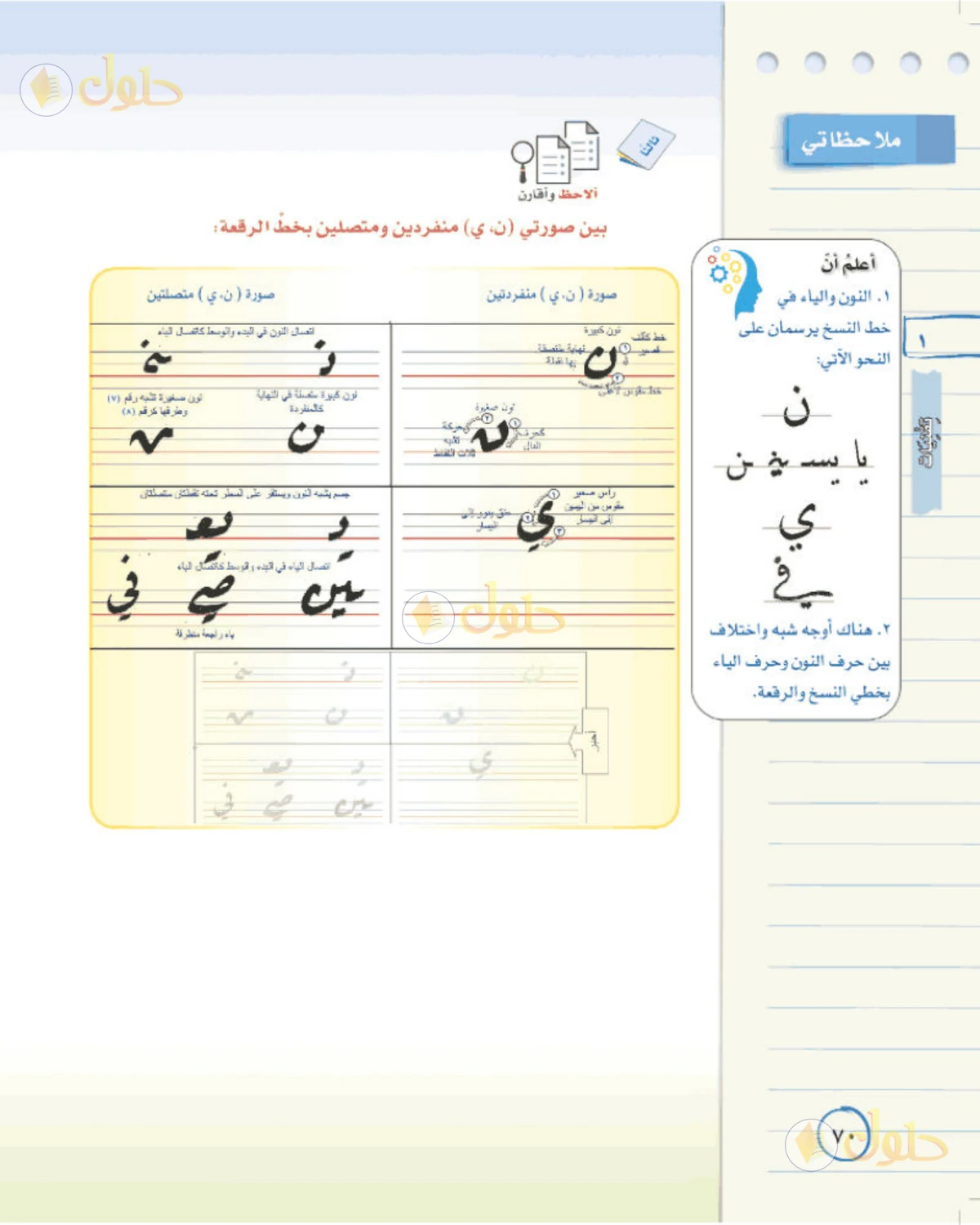 حل لغتي الخالدة للصف الثاني المتوسط صفحة 70