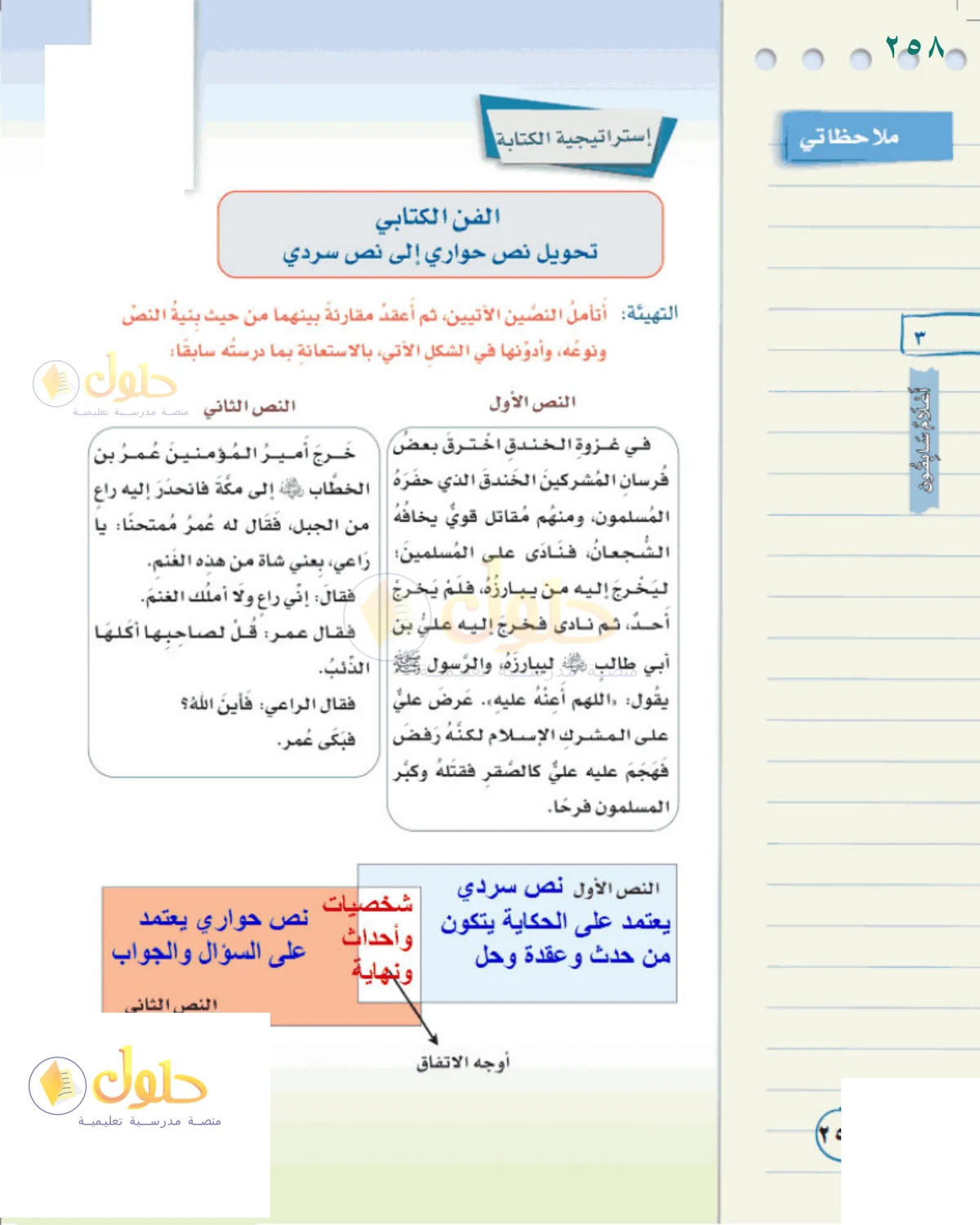 حل لغتي الخالدة للصف الثاني المتوسط صفحة 258