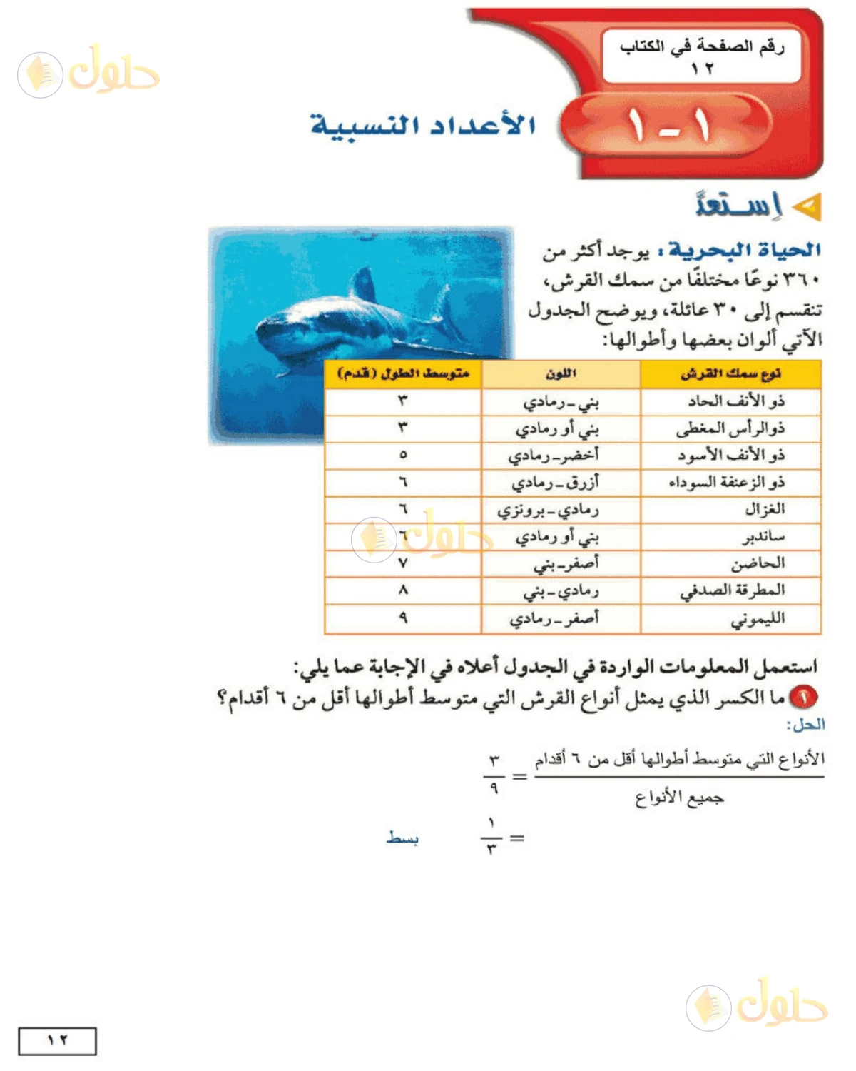 حل الرياضيات للصف الثاني المتوسط صفحة 12 - الجزء 1
