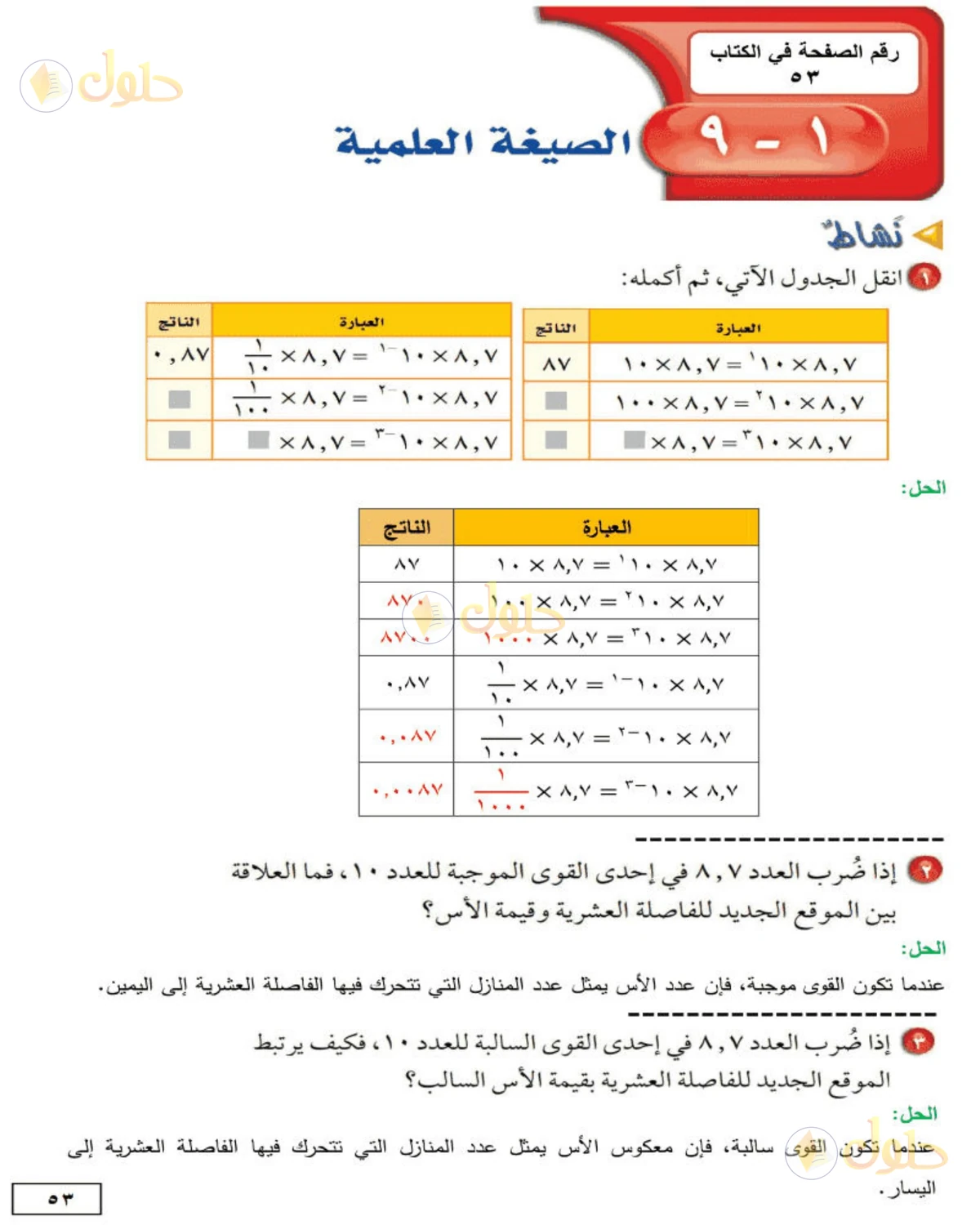 حل الرياضيات للصف الثاني المتوسط صفحة 53 - الجزء 1