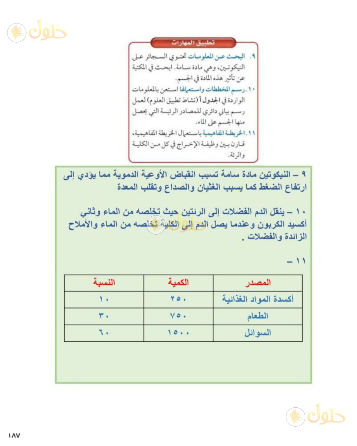 حل علوم الصف الثاني المتوسط صفحة 187 الجزء 4