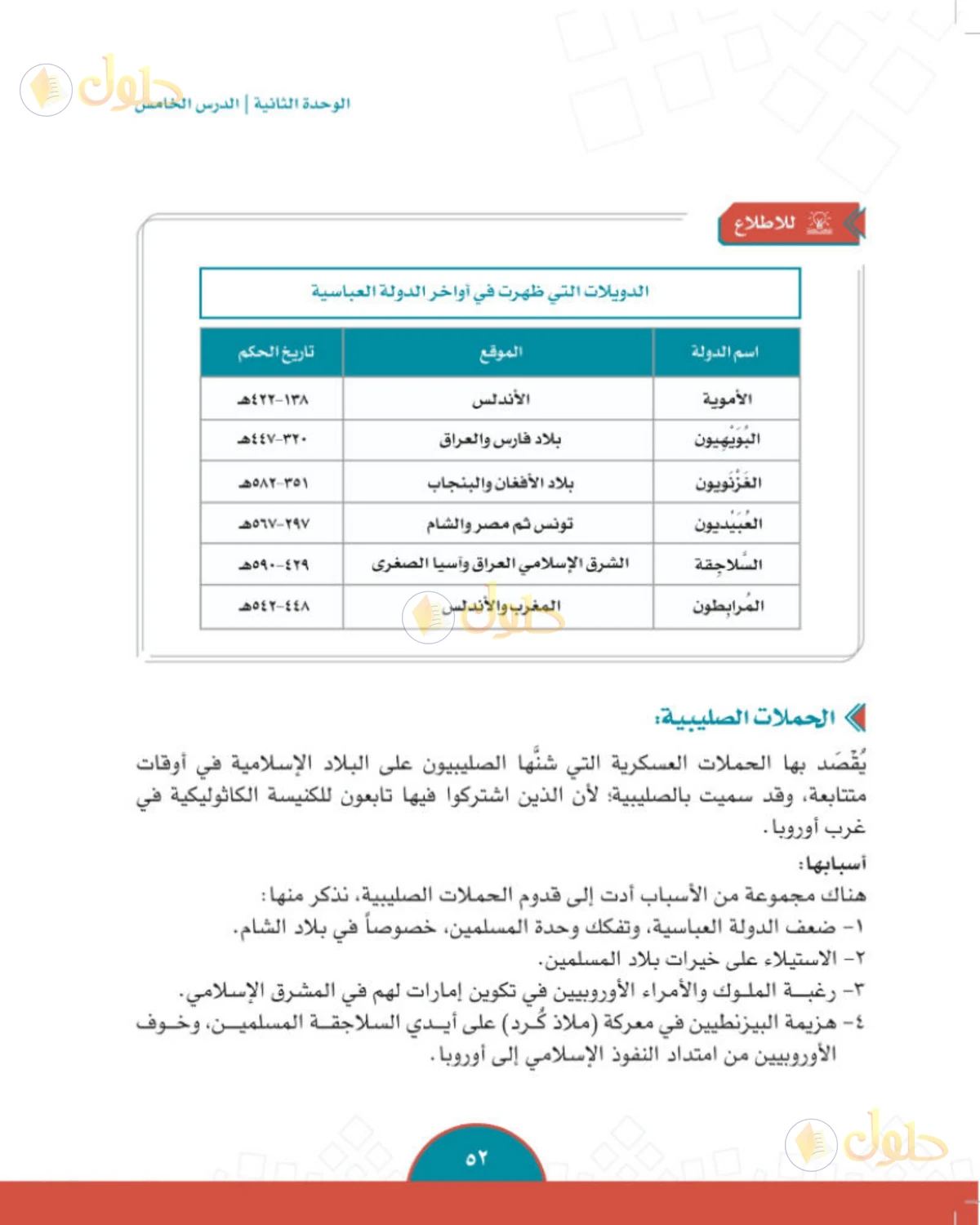 حل الدراسات الاجتماعية للصف الثاني المتوسط صفحة 52